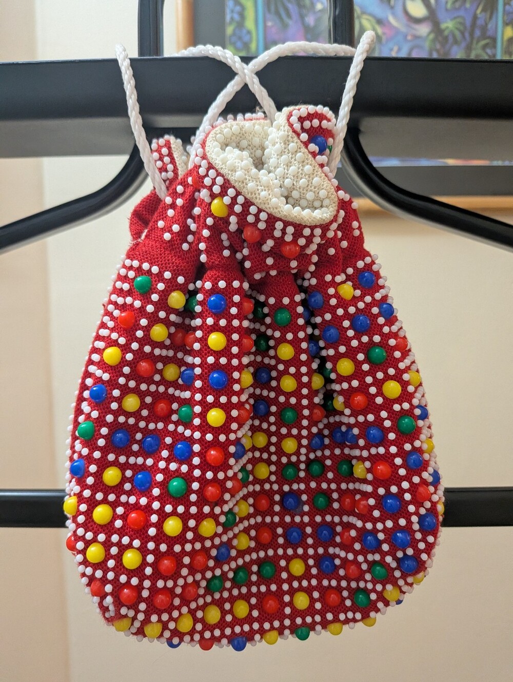Vintage 1960's Button Candy Drawstring Purse. Made In Hong Kong.